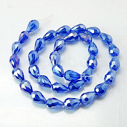 Galvanisieren Glasperlen, ab Farbe plattiert, facettierten Tropfen, Deep-Sky-blau, 15x10 mm, Bohrung: 1 mm, 50 Stk. / Strang, 27.1 Zoll