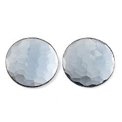 Cabochons di vetro, schiena piatta e posteriore placcato, sfaccettato, rotondo e piatto, azzurro acciaio chiaro, 32x30x4~4.5mm