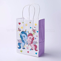 Sacchi di carta kraft, con maniglie, sacchetti regalo, buste della spesa, rettangolo, modello del cavallo, viola medio, 21x15x8cm