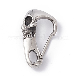304 Stainless Steel Push Gate Snap Keychain Clasps, Skull, Stainless Steel Color, 45x26x13.5mm, Hole: 5x9mm