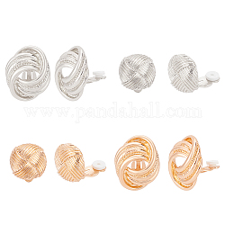 Anattasoul 4 Paar Clip-Ohrringe aus Legierung mit rundem Knoten im 4-Stil für Damen, Platin & golden, 17.5~27x17~21 mm, 1 Paar/Stil