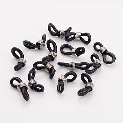 Eyeglass Holders, Glasses Rubber Loop Ends, with Iron Findings, Platinum Color, about 6mm wide, 17mm long, hole: 5x2mm
