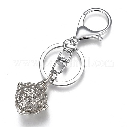 Keychain, with Alloy Lobster Clasps, Iron Ring, Brass Hollow Prayer Box Pendant, Platinum, 122mm