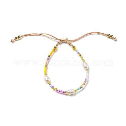 Semi di vetro miyuki regolabili e braccialetti di perline intrecciate di perle naturali, bracciale regolabile in corda di nylon, colorato, diametro interno: 1-7/8~3-1/8 pollice (4.7~8 cm)