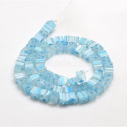 Handmade Millefiori Glass Cube Bead Strands, Light Sky Blue, 6x6x6mm, Hole: 1mm, about 68pcs/strand, 15.7 inch