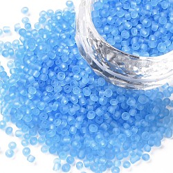 Perles de rocaille en verre, couleurs mates, ronde, bleu ciel, 2mm