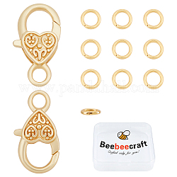 Beebeecraft 20 pz fermagli ad artiglio di aragosta in lega di cuore in stile tibetano, con 40 pz 304 anelli di salto aperti in acciaio inossidabile, vero placcato oro 18k, 6~25.5x6~14x1~6mm, 60pcs/scatola