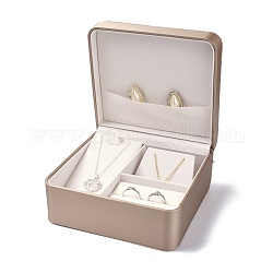 Cuir PU ensemble de bijoux boîtes, avec une éponge blanche, pour colliers et boucles d'oreilles, de Style drawbench, rectangle, tan, 15.1x14.2x7.2 cm