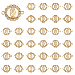 Verbindungsanhänger aus Religionslegierung mit Kristall-Strassen, flache runde Glieder mit jungfräulichem Muster, golden, 21.5x16x2 mm, Bohrung: 1.6 mm