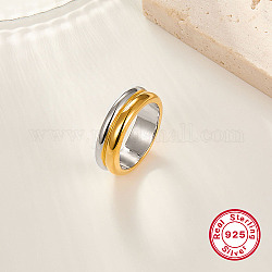 Двухцветные кольца из стерлингового серебра 925 пробы с рифлением, платиной и золотом, 6 мм, внутренний диаметр: 17 мм