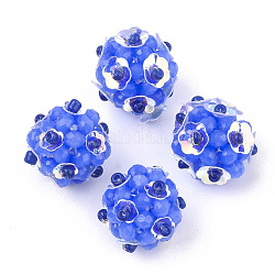 Abalorios de vidrio tejida, bolas de bolas de racimo, con lentejuelas, imitación de jade, redondo con flor, azul, 15~17mm