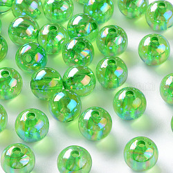 Abalorios de acrílico transparentes, color de ab chapado, redondo, verde césped, 12x11mm, agujero: 2.5 mm, aproximamente 566 unidades / 500 g