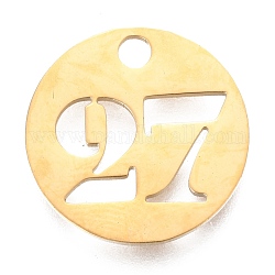 304 Stainless Steel Pendants, Cut-Out, Hollow, Flat Round with Number, Golden, Num.27, 19x1.5mm, Hole: 2.5mm