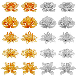 Superfindings 60 Uds. 10 estilos de tapas de abalorios de flores, tapas de extremo de flor de loto de latón dorado y plateado, múltiples pétalos, cuentas espaciadoras redondas de filigrana, agujero de 0.7~1mm