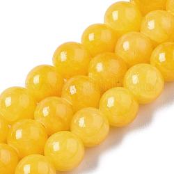 Chapelets de perles de pierres en jade jaune teinte, ronde, or, 6mm, Trou: 1mm, Environ 66 pcs/chapelet, 15.7 pouce