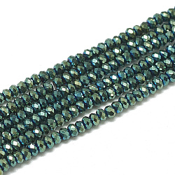 FilI di perline in vetro placcato, sfaccettato, rondelle, verde acqua, 2.5x1.5mm, Foro: 0.8 mm, circa 160~165pcs/filo, 13.78 pollice ~ 14.17 pollici (35~36 cm)