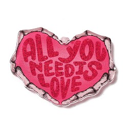 Pendentifs en acrylique imprimés pour la Saint-Valentin, coeur avec le mot 