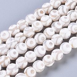 Perles dzi à 3 œil de style tibétain, agate naturel, teinte, facette, ronde, blanc, 10mm, Trou: 1mm