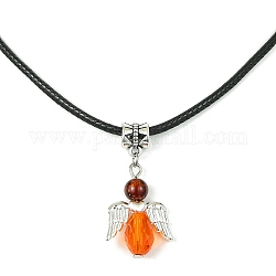 Aleación en forma de ángel con collares colgantes de vidrio, con cordones de cuero de imitación, naranja oscuro, 17.32 pulgada (44 cm)