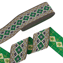 Nastro in poliestere in stile etnico, per accessori di abbigliamento, verde, piatto, modello d'onda, 2 pollice (50 mm), circa 7.66 iarde (7 m)/fascio
