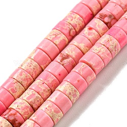 Fili di perline tinti di diaspro imperiale sintetico, disco, perline Heishi, rosa caldo, 4~4.5x2~3mm, Foro: 0.7 mm, circa 140~141pcs/filo, 14.88''~15.12