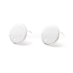201 Stainless Steel Stud Earring Findings, with 316 Surgical Stainless Steel Pins and Hole, Flat Round, 925 Sterling Silver Plated, 12mm, Hole: 1.5mm, Pin: 0.7mm