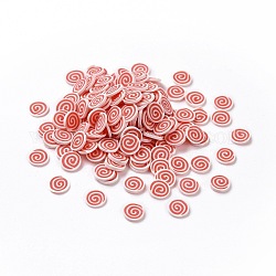Cabochon in fimo fatti a mano, piatta e rotonda con vortice, rosso, 5~5.5x0.8mm, circa 76923pcs/1000g