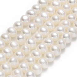 Natural Cultured Freshwater Pearl Beads Strands, Round, Beige, 5~6x5.5~6.5x5.5~6mm, Hole: 0.7mm, about 71~76pcs/strand, 14.37~14.57 inch(36.5~37cm)