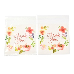 Sacs auto-adhésifs rectangle opp, avec mot merci et motif de fleurs, pour la cuisson des sacs d'emballage, colorées, 14x10x0.02 cm, 100 pcs /sachet 