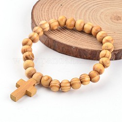Cruz de madera pulseras de perlas tramo, burlywood, 55mm