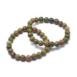 Bracelets extensibles de perles naturelles unakite, ronde, 2 pouce ~ 2-1/8 pouces (5.2~5.5 cm), perle: 10 mm