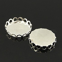Ajustes de cabujón de latón, fornituras de DIY para la toma de anillo de bisutería, sin níquel, plano y redondo, color plateado, Bandeja: 18 mm