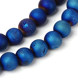 Chapelets de perle rondes en agate naturelle Electroplate, Grade a, bleu plaqué, 8mm, Trou: 1mm, Environ 46 pcs/chapelet, 14.9 pouce