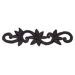 Flower Hotfix Rhinestone, Glass Rhinestone Beading Appliques, Ornament Accessories, Black, 229~231x61~66x5mm