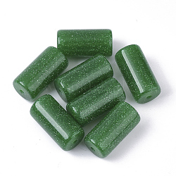 Perles en résine, avec de la poudre de paillettes, colonne, verte, 24x12mm, Trou: 2mm