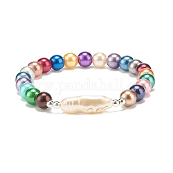 Bracelet extensible en perles rondes en perles ABS et acrylique pour femme, colorées, diamètre intérieur: 2~2-1/8 pouce (5~5.5 cm)