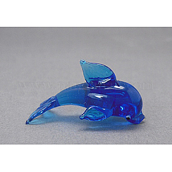 Handmade Lampwork Display Decorations, Dolphin, Blue, 17~18x28~33x12mm