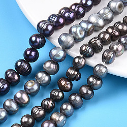 Brins de perles de culture d'eau douce naturelles, teinte, ronde, chameau, 7.5~10x6~12mm, Trou: 0.6mm, Environ 43~48 pcs/chapelet, 14.57~15.35 pouce (37~39 cm)