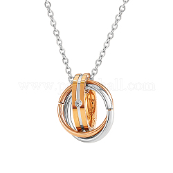 Women's 3 Circles Interlocking Pendant Necklace, Infinity Love Matching Necklace for Couples, Two Tone 316L Surgical Stainless Steel Necklace for Valentine's Day, Platinum & Rose Gold, 18.90 inch(48cm)