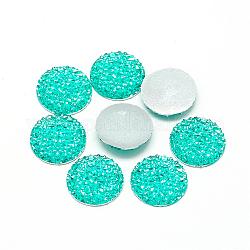 Resin Cabochons, Bottom Silver Plated, Half Round/Dome, Dark Turquoise, 10x2.5mm