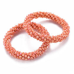 AB Color Plated Faceted Opaque Glass Beads Stretch Bracelets, Womens Fashion Handmade Jewelry, Coral, Inner Diameter: 1-3/4 inch(4.5cm)