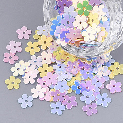 Accesorios del ornamento, paillette plástico pvc / cuentas de lentejuelas, flor, color mezclado, 7x7x0.4mm, agujero: 1.2 mm, aproximamente 900 unidades / bolsa