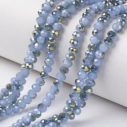 Chapelets de perles en verre électroplaqué, perles d'imitation en jade, perle plaquée lustre, moitié vert plaqué, facette, rondelle, lumière bleu ciel, 4x3mm, Trou: 0.4mm, Environ 123~127 pcs/chapelet, 16.5~16.9 pouce (42~43 cm)