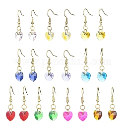 10 Paar 10-farbige Herz-Ohrhänger aus Glas, goldene 304 Ohrhänger aus Edelstahl, Mischfarbe, 33x10 mm, 1 Paar / Farbe