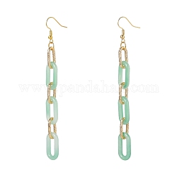 (Jewelry Parties Factory Sale)Acrylic & Aluminum Cable Chains Dangle Earrings, with  Brass Earring Hooks, Oval, Light Gold, Aquamarine, 100mm, Pin: 0.7mm