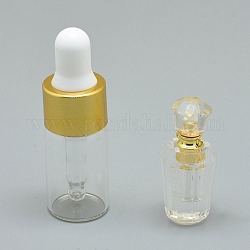 Zu öffnende Parfümflaschenanhänger aus natürlichem Quarzkristall, mit Messingfunden und Glasflaschen mit ätherischen Ölen, 29~33x14~15 mm, Bohrung: 0.8 mm, Fassungsvermögen der Glasflasche: 3 ml (0.101 fl. oz), Edelsteinkapazität: 1 ml (0.03 fl. oz)