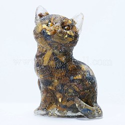 天然タイガーアイチップ＆レジンクラフトディスプレイ装飾  猫の形の置物  家庭用風水装飾品  75x50x36mm