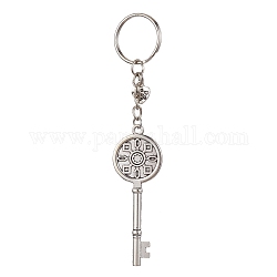 Iron Split Keychains, with Alloy Pendants, Key & Heart, Antique Silver, 12.6cm