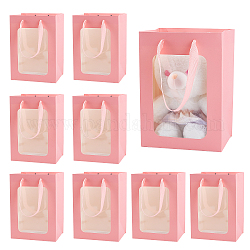 Sacs en papier rectangle, avec poignées en ruban et fenêtres, pour sacs-cadeaux et sacs à provisions, rose, 38 cm