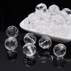 Transparent Acrylic Beads, Faceted, Round, Clear, about 20mm in diameter, 20mm thick, hole: 2mm, 120pcs/500g